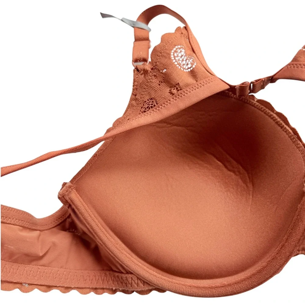 Aerie Women Terracotta Orange Floral Medallion Lace Plunge Racerback Bra 38D